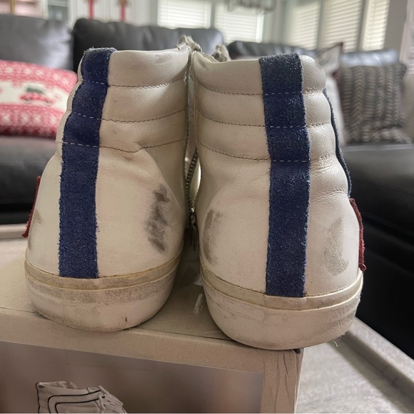 Golden Goose White Sneakers Slide with Red Star and Blue Trim - Picture 3 of 11